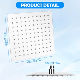 Shower Head Rain Shower Stainless Steel 8 Inch Self-Cleaning Rain Shower Head Shower Head Water Saving Shower Head Rain Shower Built-in Shower Heads, Economy Shower Head 360° Adjustable Square