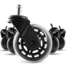 Stealtho Original Office Chair Wheels Set of 5 - Protect Hardwood Floor & Carpet - Heavy Duty Replacement Casters - Crystal Soft Polyurethane - Standard Fit 7/16" x 7/8"