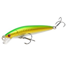 MARJELLY Floating Fishing Lure Casting Bait Sinking Bass Lures Trolling Minnow with Strong Hooks Topwater Crankbaits Artificial Jerkbait for Walleye Trout Freshwater Saltwater, Green Back Yellow
