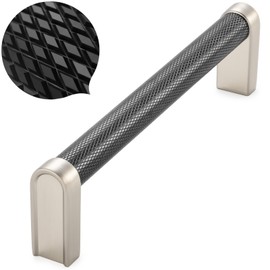 KOOFIZO Black and Nickel Cabinet Pulls, 10-Pack Knurled Cabinet Handles, 5 Inch Screw Spacing, P28 Hardware for Kitchen Cupboard Door, Bedroom Dresser Drawer, Bathroom Furniture