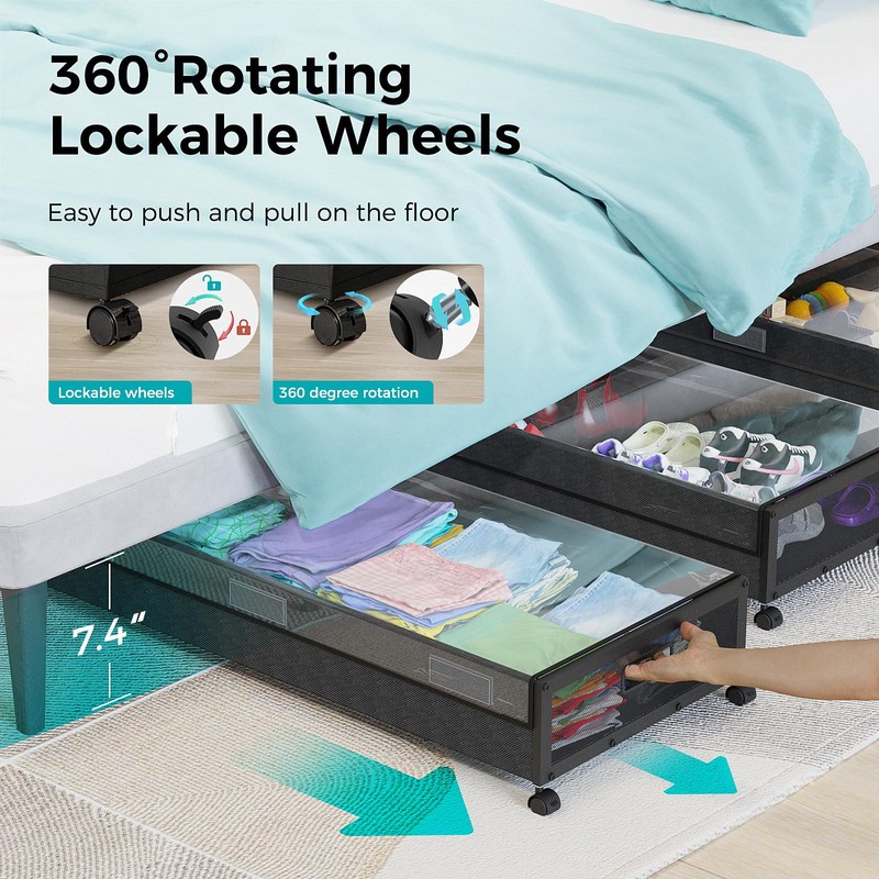 oylik Large Under Bed Storage with Wheels, Metal Under Bed