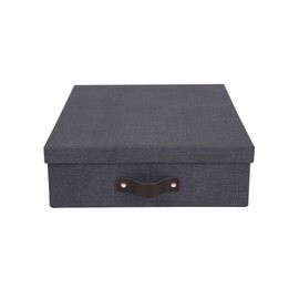Bigso Box of Sweden Document box for A4 paper, Brochures and Notes - Box with Lid and Leather Handle - Fibreboard and Paper Box Storage with Lid - Black