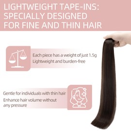 Silk-co Tape in Hair Extensions Human Hair Remy Real Hair Extension 14inch Invisible Straight Seamless Skin Weft With Glue Straight Silky Soft 10 Pieces*1g 10g/Set - #02 Dark Brown