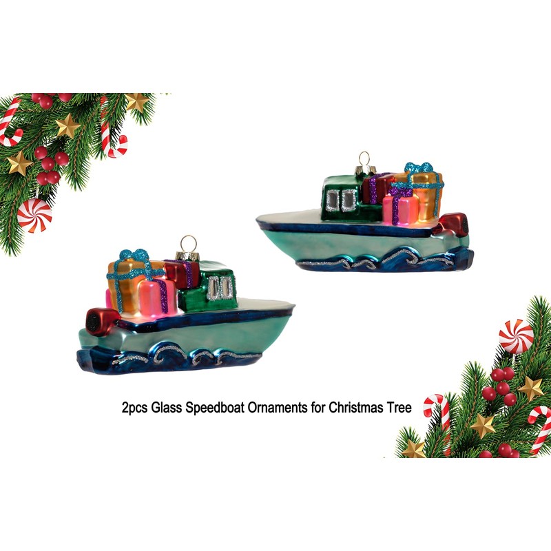 2 Count Blown Glass Speedboat Speed Boat Christmas Ornament