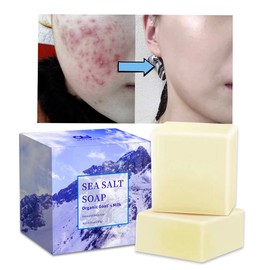 Natural Sea Salt Bar Soap 3.5 Oz Each, For All Skin Types, Pimples Pores Acne Treatment, Organic Goat's Milk, Deeply Clean Problem Skin, Body/Face/Hand Wash Skincare For Women Men… (2 PC, 7 oz.)