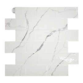 5-Pack Marble Wall Tiles Peel and Stick - White - 12" x 12" PVC Shower Panels for Bathroom, Kitchen & Living Room Décor