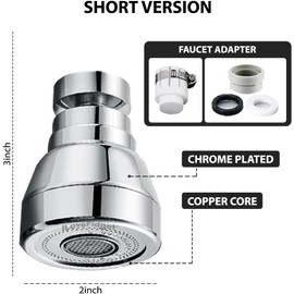 Cabezal rociador para grifo de cocina, latón macizo y acero inoxidable, aireador giratorio de 360 grados, 3 modos de flujo ajustables, refuerzo de alta presión, antisalpicaduras, fregadero de grifo de