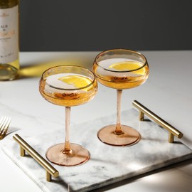 EVEREST GLOBAL 1 Pcs Gold Rim Champagne Coupe Glasses, 8.8 oz Martini Glasses, Handmade Coupe Cocktail Glasses, Excellent Addition to Your Wedding Parties