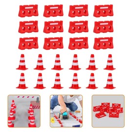 NUOBESTY Mini Traffic Road Cones Construction Road Cones Roadblock Sign Toys Road Signs Cones and Fences Playset, 12 Pieces Cones and 12 Pieces Fences