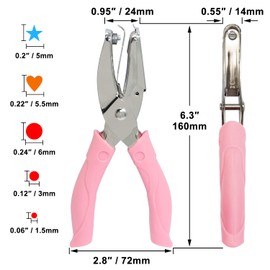 CheeMuii 5 Pieces Metal Handheld Paper Punch Single-Hole Tag Punch Set with Plastic Handle for Heart Circle Star Holes for DIY Craft Tags