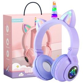 Unicorn Kids' Bluetooth Headphones,Foldable Wireless Headphones for Children with Cable and Microphone Earphones Volume Control,Unicorn-Inspired Gift Design for Birthday Gift & Christmas (purple)