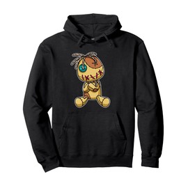 Cute Creepy Voodoo Doll Button Eye Stitch Plush Graphic Pullover Hoodie