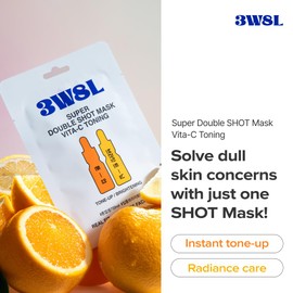 3W8L [Super Double Shot] Face Mask VitaC Toning 0.91 fl oz | Tone up Essence Facial Mask | Dull Skin Care | Daily Facial Mask | Eco-friendly Cellulose Orange Sheet Masks | Korean Skin Care