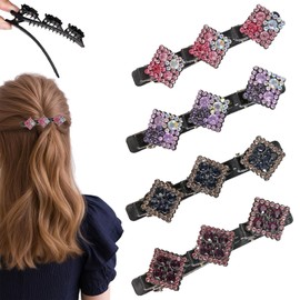 pclapora 4 Stück Kristall Haarspangen Damen, Geflochtene Doppelschicht Haarspange, Haarspangen mit Funkelnden Kristallsteinen, für Damen und Mädchen, für Alltag, Party und Alle Anlässe