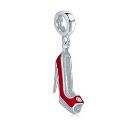 Bling Jewelry Designer Style Stiletto Pump Red High Heel Shoe Charm Dangle Bead For Women Teen .925 Sterling Silver Fits European Bracelet