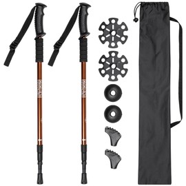 GOGLAND Trekking Walking Poles for Nordic Walking, Adjustable Lengths Including Attachments for Various Surfaces, Ultralight, with Antishock Technology (Brown)