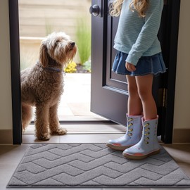 OLANLY Indoor Door Mat, 36x24, Dirt Resistant and Absorbent, Sturdy Non-Slip Rubber Backing, Easy to Clean, Washable Low-Profile Doormat for Entryway, Medium Gray