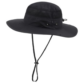 Magracy Unisex Outdoor Mesh Bucket Hat Summer Wide Brim UV Protection Hat Fishing Hat, black