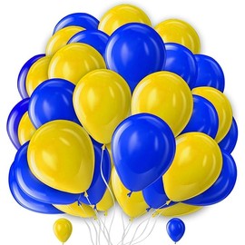 Blue and Yellow Balloons 25 Pack 10 Inch Royal Blue and Yellow Latex Balloons for Kids Boys Space Man Birthday Graduation Anniversary Party Decorations