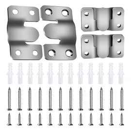 VooGenzek 6 Pieces Heavy Duty Picture Frame Hanger, Interlocking Picture Hanger, Flush-Mounted Concealed Bracket, Stainless Steel Furniture Connector Hooks, with Screws, for Photos, Mirrors, Silver