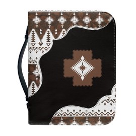 Wanyint Southwest Aztec Print Bible Cover for Men Women Bible Tote Bag Faux Leather Bible Cover Study Outdoor Book Case for Christian Travel