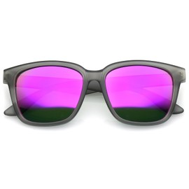 zeroUV - Large Wide Arms Mirrored Square Lens Horn Rimmed Sunglasses 57mm (Matte Smoke/Magenta Mirror)