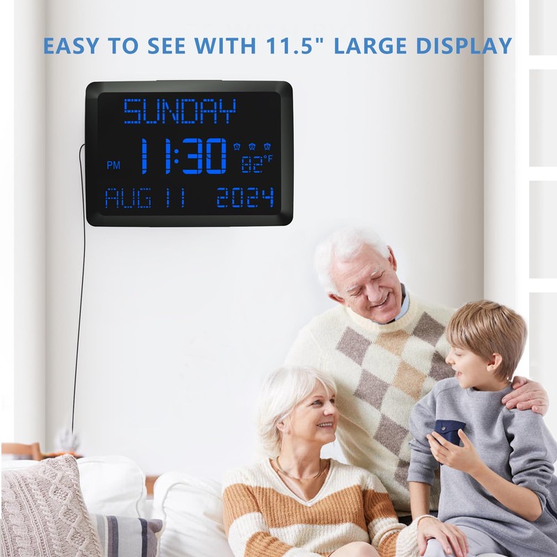 Raynic Digital Clock, 11.5" Large Display Calendar Clock with Day