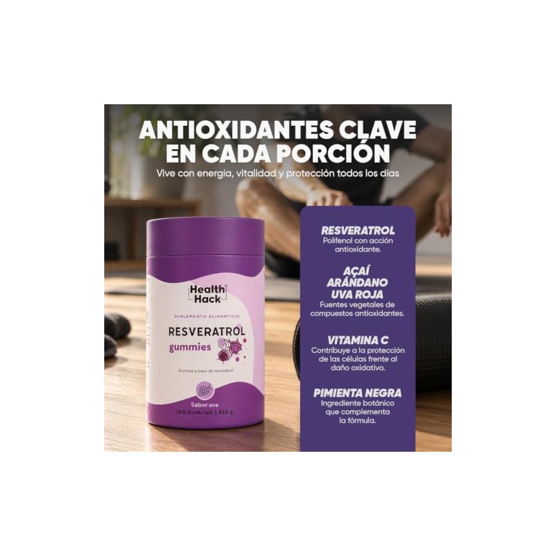 Resveratrol Antioxidante 180 Gomitas para Adulto Sin Azúcar Health Hack
