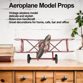 GLOGLOW Modelo de Avión Retro, Vintage Retro de Metal Forjado, Hierro Biplano, Aviones, Modelos de Artesanía, Delicada Artesanía de Biplano Vintage para Decoración del Hogar, Adorno de Café(Rojo)