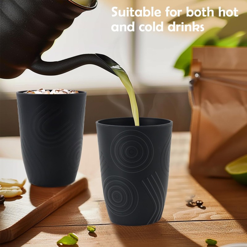 BUSOKIP 6 Pack Wheat Straw Cups 12 oz, Plastic Cups
