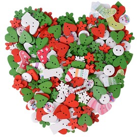 Approx. 200 Pieces Colourful Wooden Buttons Set Christmas Wooden Buttons for Crafts Sewing Craft Decorating DIY Crafts Gift Decoration in Various Sizes and Colours