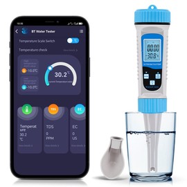 OBEST EC Meter Bluetooth, TDS EC Salt Content S.G TEMP 5-in-1 Water Hardness Meter, Digital Water Quality Tester, App Control, Water Test for Aquarium, Pool, Aquaculture, Pond, Swimming Pool