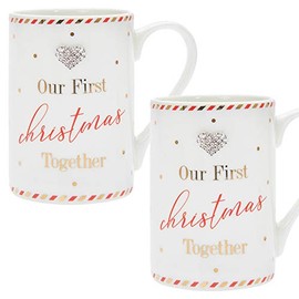 Mad Dots Set of 2 Boxed Christmas Mugs with Diamante Heart - 1st Christmas Together