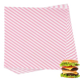 Suiwen 200 Sheets Pink and White Striped Food Wrapping Paper, Dry Waxed Deli Paper, Paper Liners for Plastic Food Basket, Bread and Sandwich Wrap Paper (12''x12'') (Pink/White)…
