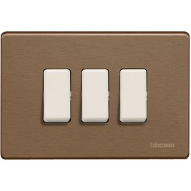 BTicino Magic Plate 3 Seater, Gold, 503/3/BR