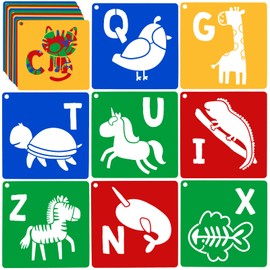 26 Pieces Sturdy Stencils for Kids, 8 Inches Large Sidewalk Chalk Stencils for Kids, Animal Shape Stencils with Alphabet Letters Themed Template, DIY Drawing on Sidewalk Floor Wall Home Décor