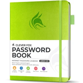 Clever Fox Password Book with alphabetical tabs. Internet Address Organizer Logbook. Large Password Keeper for Website Logins (Green)