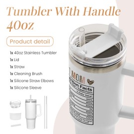 SANDJEST Mom Gifts for Women Mom Nutrition Facts Tumbler Stainless Steel 40oz with Handle Insulated Travel Cup Best Mom Ever Coffee Cup, Mother's Day Christmas Birthday Gifts from Son Daughter