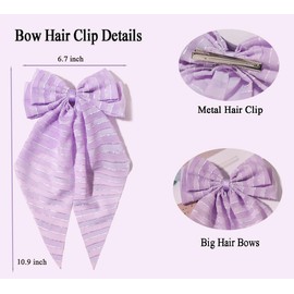 Furling Pompoms Metal Hair Clips for Women - 2pcs Purple Big Hair Bows with Long Tail Retro Hair Accessories