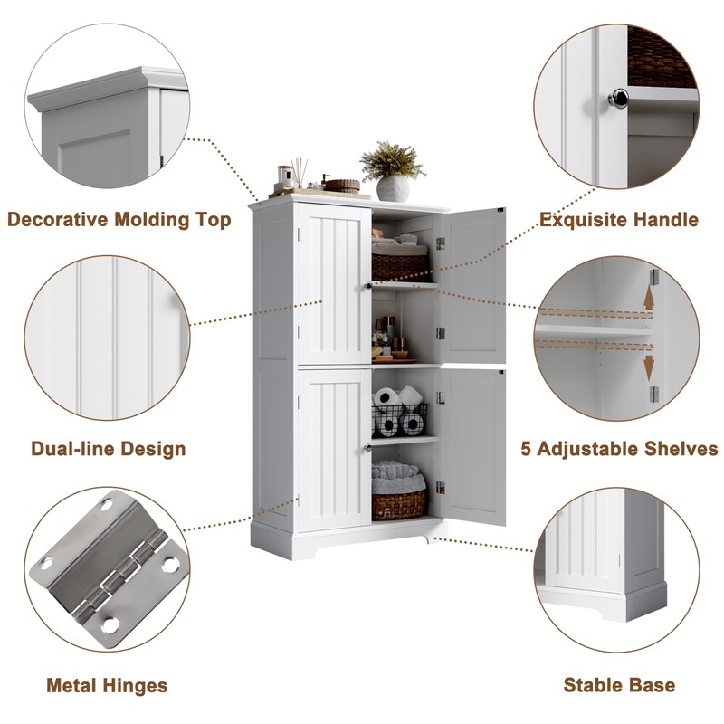 ChooChoo Bathroom Floor Cabinet, Modern Bathroom Storage Cabinet with 4