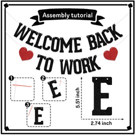 KEWUFD Welcome Back to Work Banner Work Anniversary Party Bunting Sign Funny Office Party Decorations Welcome to The Team Decoration Supplies Black Glitter