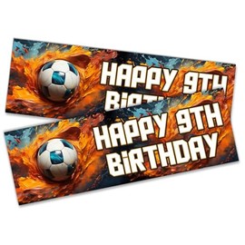 x2 Happy 9th Birthday Banner Football Design Children Kids Party Decoration 3