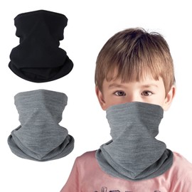 HEGCOIIE Pack of 2 Children's Loop Scarf, Fleece Tube Scarf, Neck Warmer, Windproof, Ski Mask, Warmer for Outdoor Skiing, Cycling, Black+grey