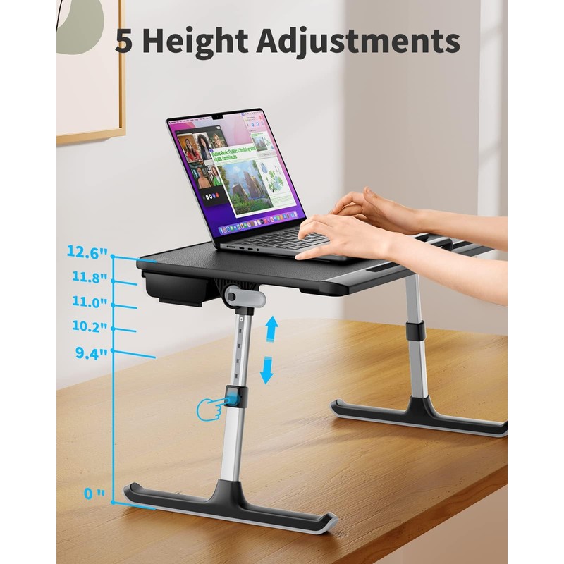SAIJI Laptop Bed Tray Table, Adjustable PVC Leather Laptop Bed