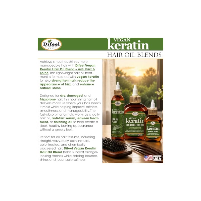 Difeel Vegan Keratin Premium Hair Oil - Anti Frizz &