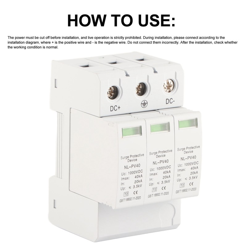 Surge Protective Device 20‑40KA 3P 1000V Photovoltaic PV Voltage Protection