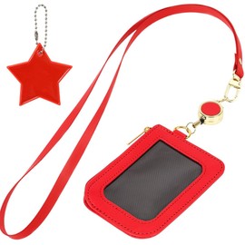 UPALL Pass Case, For Children, Will Not Fall Off, With Reel, For Commuter Passes, Extendable, Card Case, For Backpacks, ID Case, Men's, Women's, red