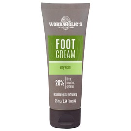 Workaholic's Foot Cream for Very Dry Feet with 20% Urea, Glycerine and Menthol, Foot Care Cream Against Cracked Heels, Refreshes and Provides Lots of Moisture, 75 ml
