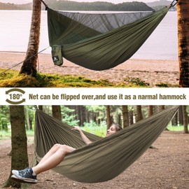 NatureFun Camping Hammock with Mosquito Net 300 kg Load Capacity (290 x 140 cm) Breathable, Quick-Drying Parachute Nylon Complete Accessories Easy Assembly Travel Hammocks Outdoor