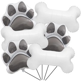 DYT 6 Pcs Dog Bone & Paw Print Foil Balloons, 30 Inch, White, Reusable, Pet Birthday Party Decoration Supplies